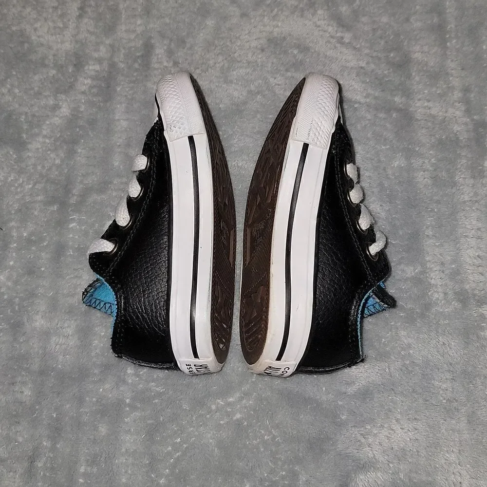 Converse All Stars Low Black Leather Blue Trim CTSA Shoes Baby Size 4